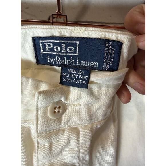 Polo Ralph Lauren Wide Leg Military Pants 34x30 White RL Cotton Khaki Material - Picture 4 of 6